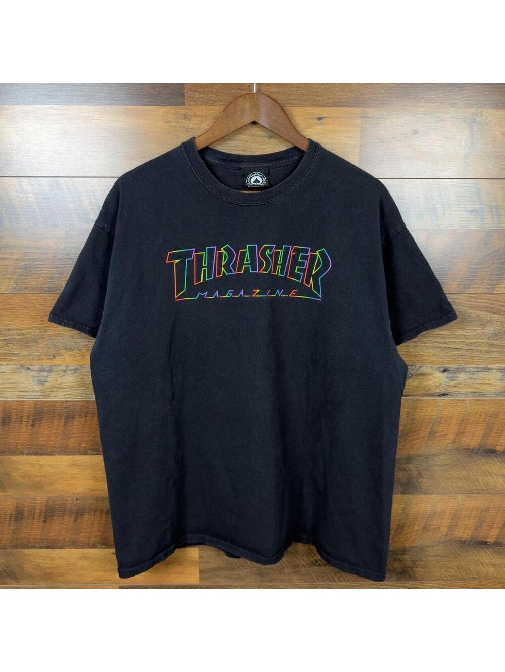 Vintage Thrasher Magazine Rainbow Logo Skate T-Shirt Black XL